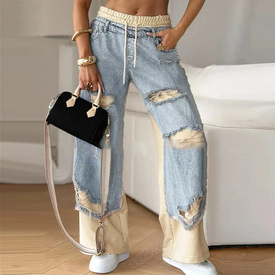 Trendy 2-in-1 layered jeans with jogger panel